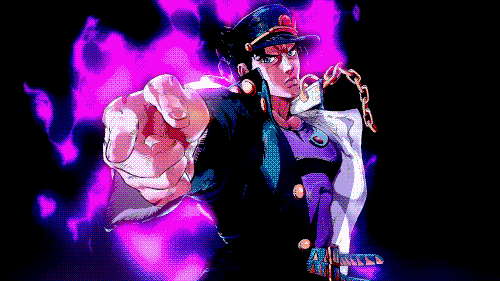 Jotaro's Stand (Star Platinum) punching the title into existence